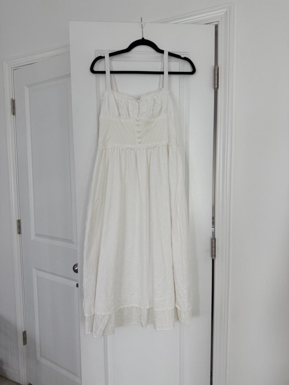 Commense Cream Sleeveless Midi Dress with Button Detail